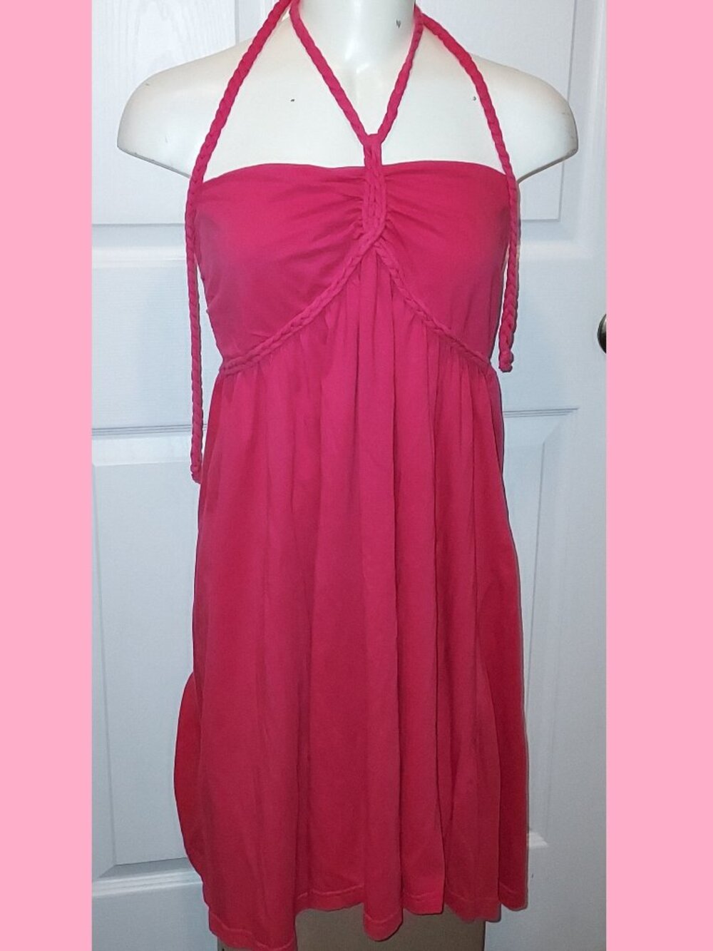 WURL Bandeau Summer Dress HOT PINK 👗 😎 Braided Tie 100% Cotton Ladies L